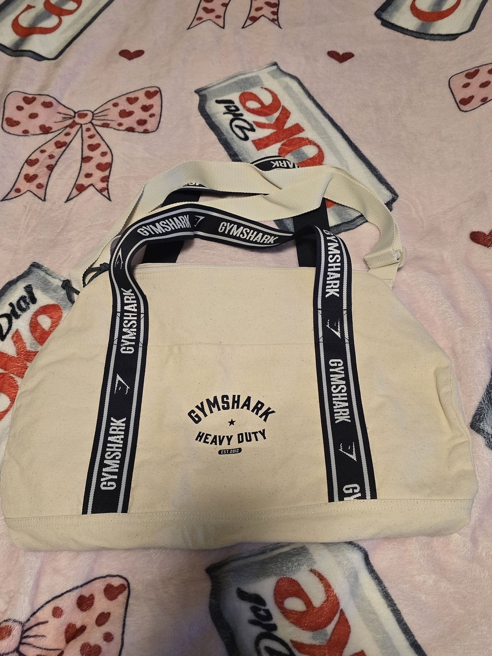 Gymshark Cream Canvas Tote with Black Branded Straps